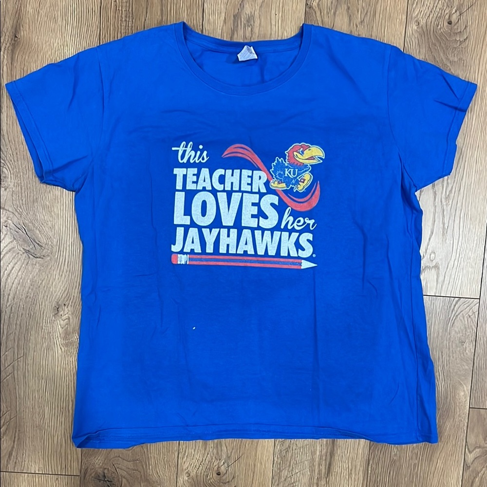 Blue KU Jayhawks Teacher T-Shirt